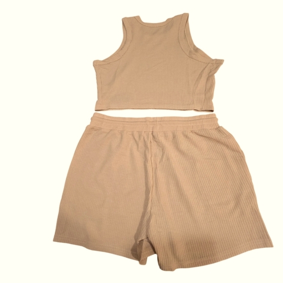 Dressin 2pc Ribbed Fabric Racerback Crop Top & Shorts / Drawstring Women size XL - Picture 4 of 14